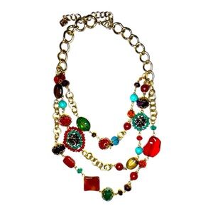Vintage Yousi necklace 3 layers multi-colored glass beads Women’s jewelry